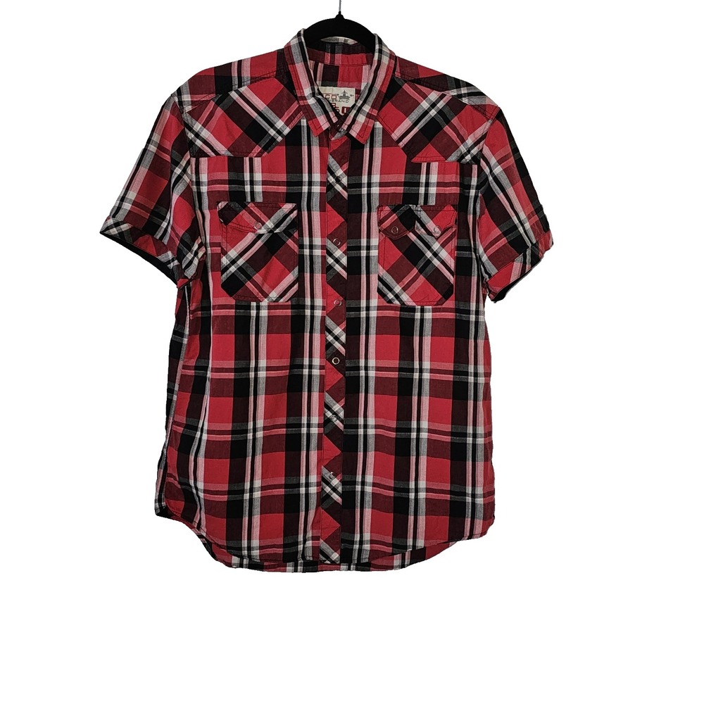 JNCO Men's Red‎ & Black Western Style Plaid Shirt Size L Short Sleeve